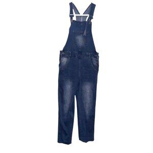 KidsCool Space Blue Denim Overalls For Kids Size 10/12 Distressed Hem Adjustable